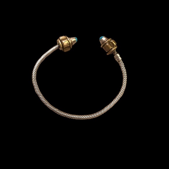 Sterling Silver | 925 Cable Twist Style Stackable Cuff Bracelet w/ Blue Tips - Picture 2 of 2